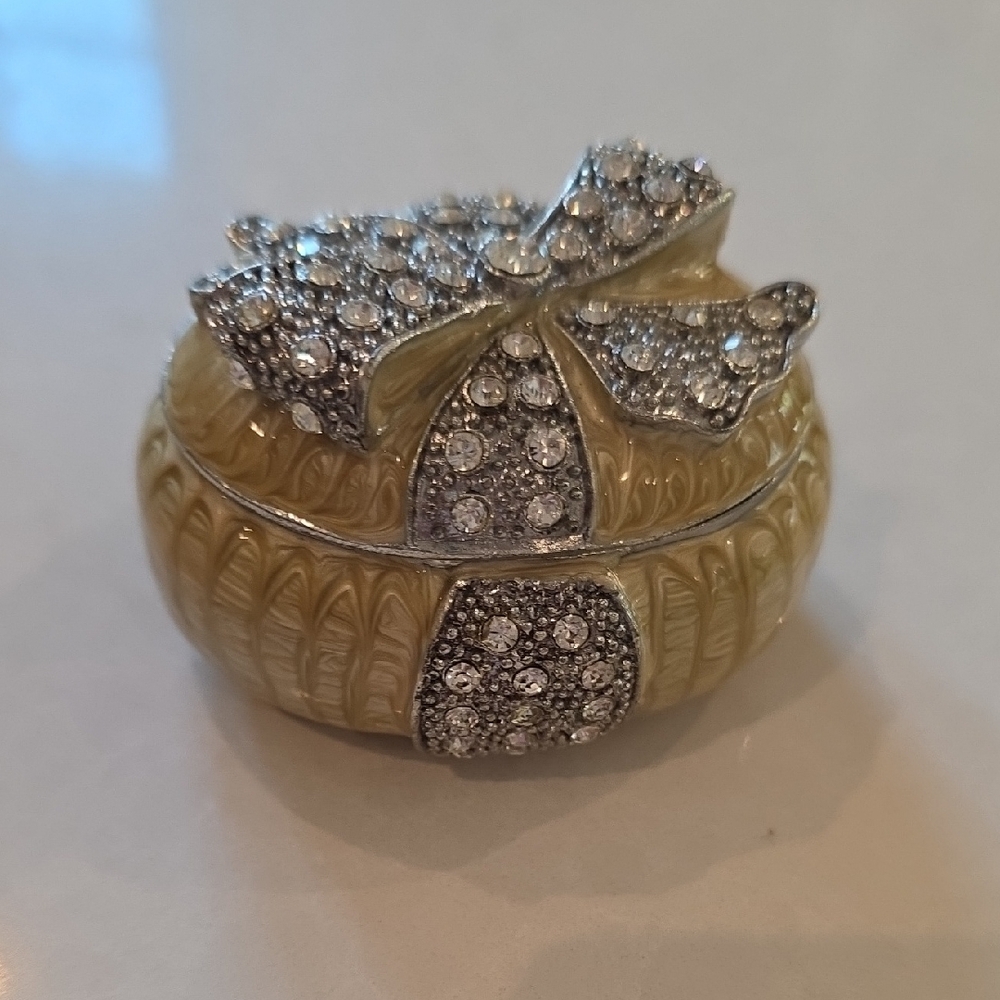 Crystal Bow Enamel Trinket Box - Yellow